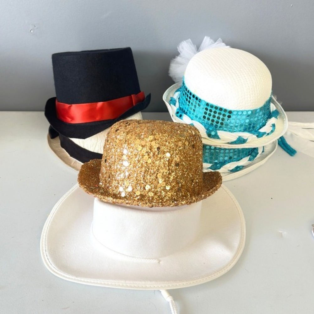 Vtg‎ Kids Performance Costume Hat Lot J Hats Cowboy Top Sequin Bowler 6pc Set JS